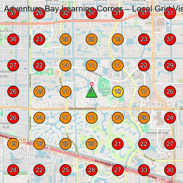 Adventure Bay Learning Corner GeoGrid visibility map for Preschool in Davie